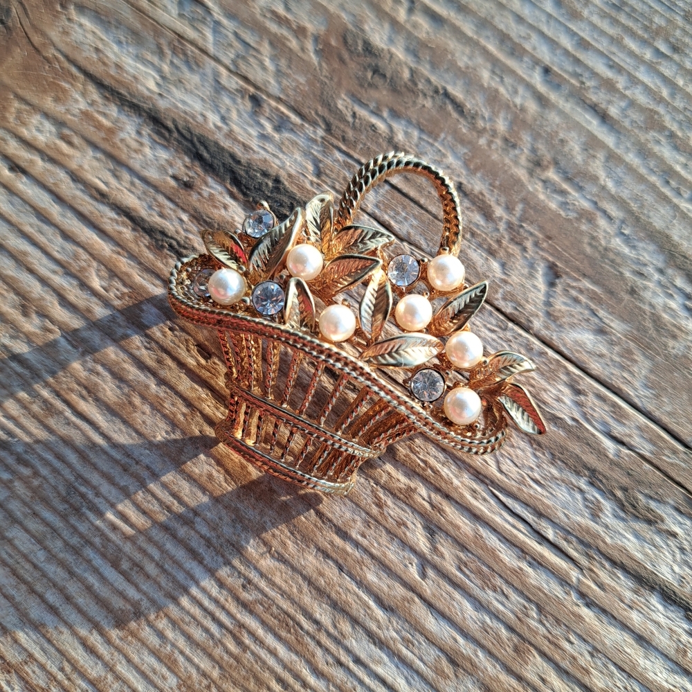Gold Toned Basket Brooch